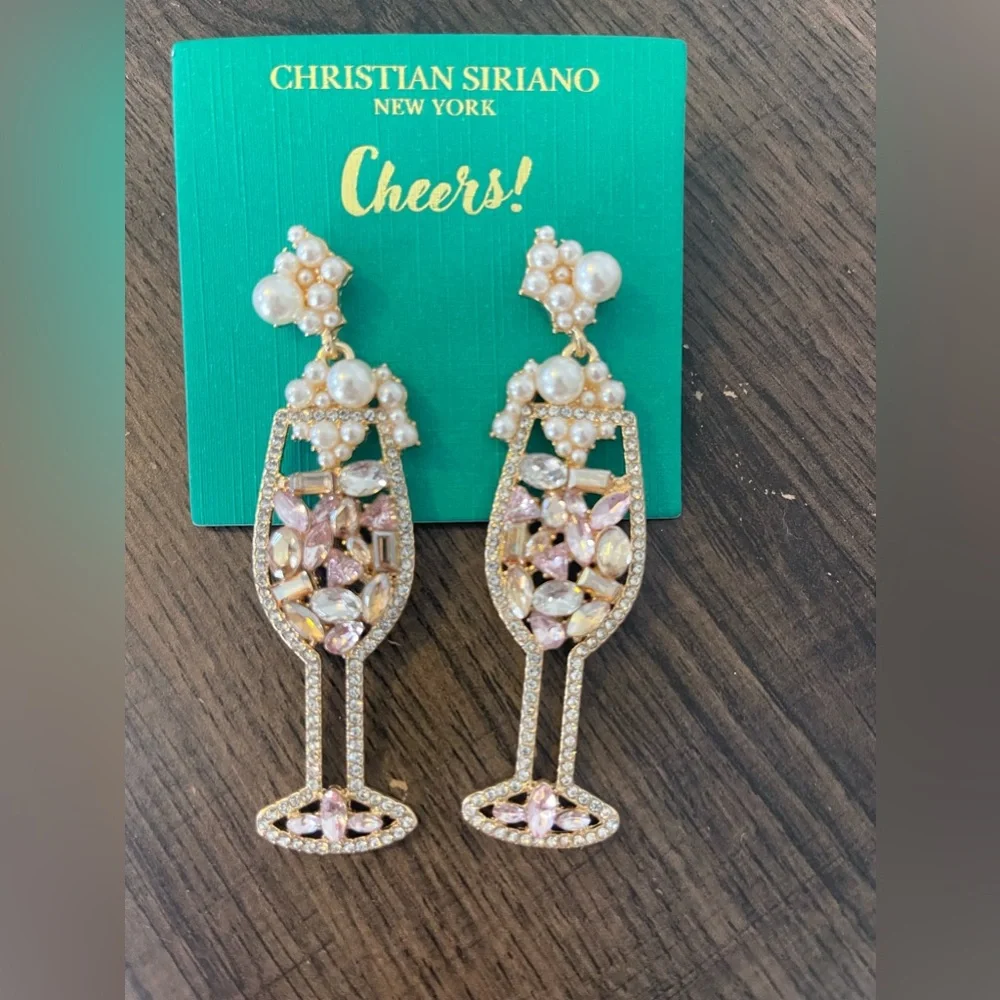Christian Siriano champagne glasses earrings - Picture 1 of 4
